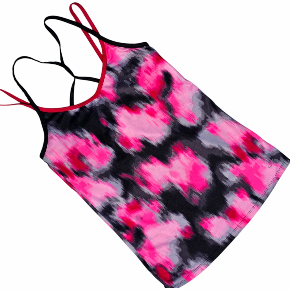🟣 Champion Athletic Pink Black Strappy Racerback Tank Top Pink Watercolor Small